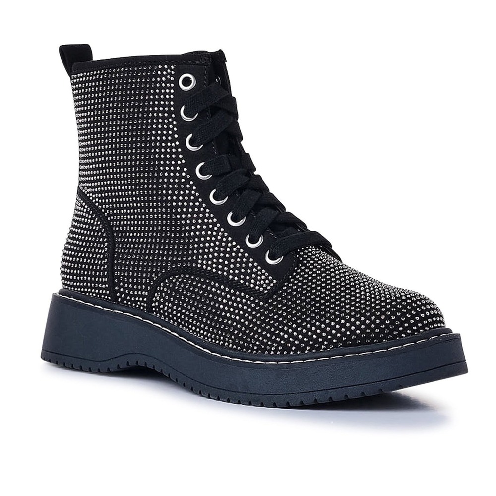 Madden NYC Combat Boots Black Rhinestone Sparkly Platform 9